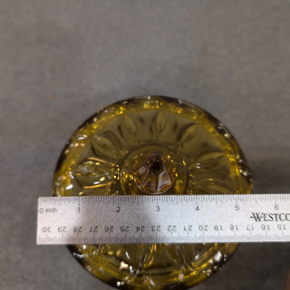 Vintage Anchor Hocking Amber Pressed Glass Footed Candy Dish with Lid Bowl - Picture 7 of 8